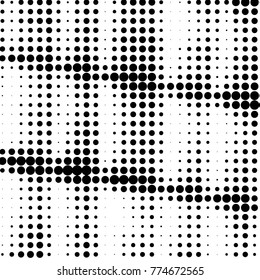 Abstract grunge grid polka dot halftone background pattern. Spotted black and white vector line illustration
