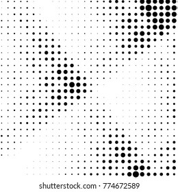 Abstract grunge grid polka dot halftone background pattern. Spotted black and white vector line illustration

