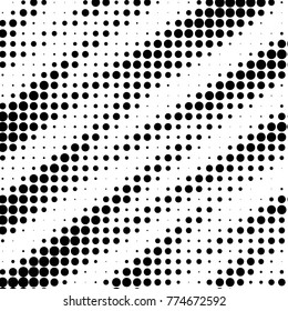 Abstract grunge grid polka dot halftone background pattern. Spotted black and white vector line illustration
