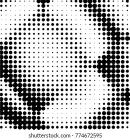 Abstract grunge grid polka dot halftone background pattern. Spotted black and white vector line illustration

