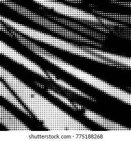Abstract grunge grid polka dot halftone background pattern. Spotted black and white vector line illustration
