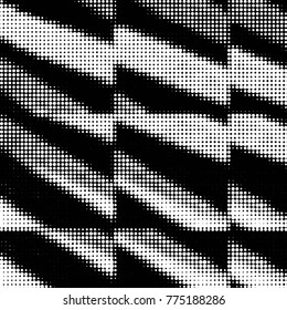 Abstract grunge grid polka dot halftone background pattern. Spotted black and white vector line illustration
