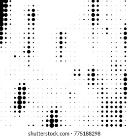Abstract grunge grid polka dot halftone background pattern. Spotted black and white vector line illustration
