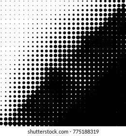 Abstract grunge grid polka dot halftone background pattern. Spotted black and white vector line illustration
