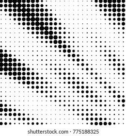 Abstract grunge grid polka dot halftone background pattern. Spotted black and white vector line illustration
