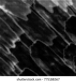 Abstract grunge grid polka dot halftone background pattern. Spotted black and white vector line illustration
