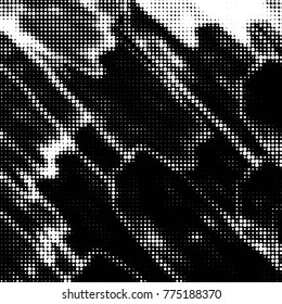 Abstract grunge grid polka dot halftone background pattern. Spotted black and white vector line illustration
