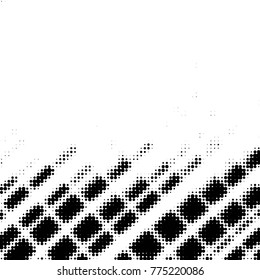 Abstract grunge grid polka dot halftone background pattern. Spotted black and white vector line illustration
