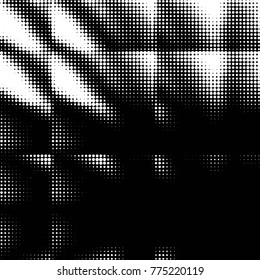 Abstract grunge grid polka dot halftone background pattern. Spotted black and white vector line illustration
