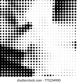 Abstract grunge grid polka dot halftone background pattern. Spotted black and white vector line illustration
