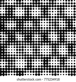 Abstract grunge grid polka dot halftone background pattern. Spotted black and white vector line illustration
