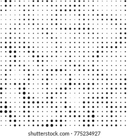 Abstract grunge grid polka dot halftone background pattern. Spotted black and white vector line illustration
