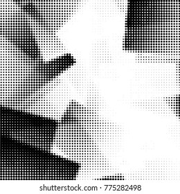 Abstract grunge grid polka dot halftone background pattern. Spotted black and white vector line illustration
