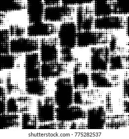 Abstract grunge grid polka dot halftone background pattern. Spotted black and white vector line illustration
