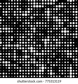 Abstract grunge grid polka dot halftone background pattern. Spotted black and white vector line illustration

