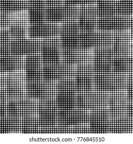 Abstract grunge grid polka dot halftone background pattern. Spotted black and white vector line illustration
