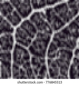 Abstract grunge grid polka dot halftone background pattern. Spotted black and white vector line illustration
