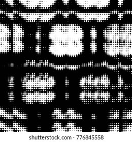 Abstract grunge grid polka dot halftone background pattern. Spotted black and white vector line illustration
