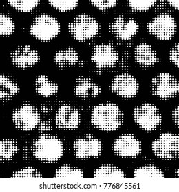 Abstract grunge grid polka dot halftone background pattern. Spotted black and white vector line illustration
