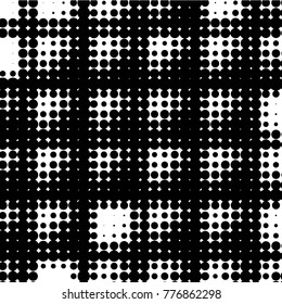 Abstract grunge grid polka dot halftone background pattern. Spotted black and white vector line illustration
