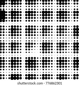 Abstract grunge grid polka dot halftone background pattern. Spotted black and white vector line illustration
