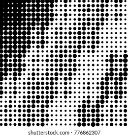 Abstract grunge grid polka dot halftone background pattern. Spotted black and white vector line illustration
