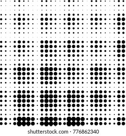 Abstract grunge grid polka dot halftone background pattern. Spotted black and white vector line illustration
