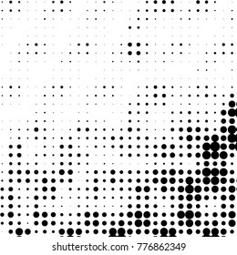 Abstract grunge grid polka dot halftone background pattern. Spotted black and white vector line illustration
