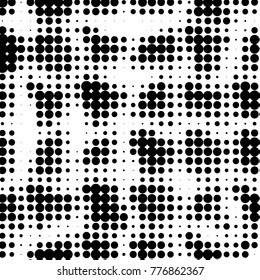 Abstract grunge grid polka dot halftone background pattern. Spotted black and white vector line illustration
