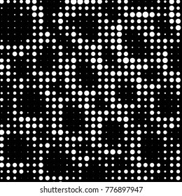 Abstract grunge grid polka dot halftone background pattern. Spotted black and white vector line illustration
