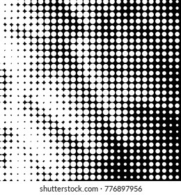 Abstract grunge grid polka dot halftone background pattern. Spotted black and white vector line illustration
