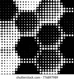 Abstract grunge grid polka dot halftone background pattern. Spotted black and white vector line illustration
