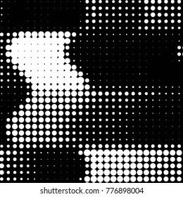 Abstract grunge grid polka dot halftone background pattern. Spotted black and white vector line illustration
