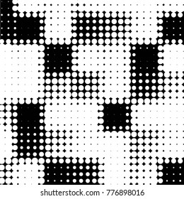 Abstract grunge grid polka dot halftone background pattern. Spotted black and white vector line illustration
