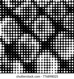 Abstract grunge grid polka dot halftone background pattern. Spotted black and white vector line illustration

