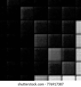Abstract grunge grid polka dot halftone background pattern. Spotted black and white vector line illustration
