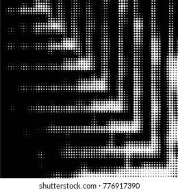 Abstract grunge grid polka dot halftone background pattern. Spotted black and white vector line illustration
