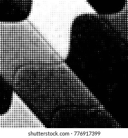 Abstract grunge grid polka dot halftone background pattern. Spotted black and white vector line illustration
