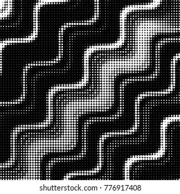 Abstract grunge grid polka dot halftone background pattern. Spotted black and white vector line illustration
