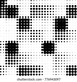Abstract grunge grid polka dot halftone background pattern. Spotted black and white vector line illustration
