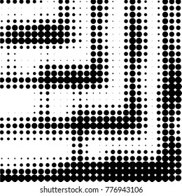 Abstract grunge grid polka dot halftone background pattern. Spotted black and white vector line illustration
