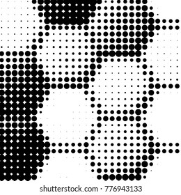 Abstract grunge grid polka dot halftone background pattern. Spotted black and white vector line illustration
