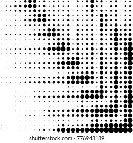 Abstract grunge grid polka dot halftone background pattern. Spotted black and white vector line illustration
