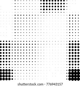 Abstract grunge grid polka dot halftone background pattern. Spotted black and white vector line illustration
