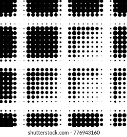 Abstract grunge grid polka dot halftone background pattern. Spotted black and white vector line illustration
