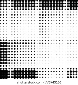 Abstract grunge grid polka dot halftone background pattern. Spotted black and white vector line illustration
