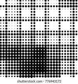 Abstract grunge grid polka dot halftone background pattern. Spotted black and white vector line illustration
