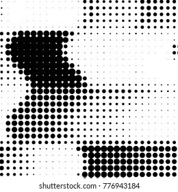 Abstract grunge grid polka dot halftone background pattern. Spotted black and white vector line illustration

