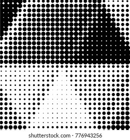 Abstract grunge grid polka dot halftone background pattern. Spotted black and white vector line illustration
