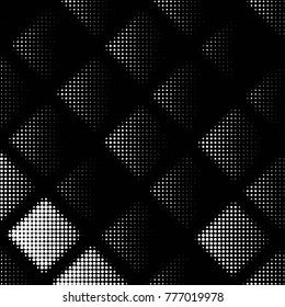 Abstract grunge grid polka dot halftone background pattern. Spotted black and white vector line illustration
